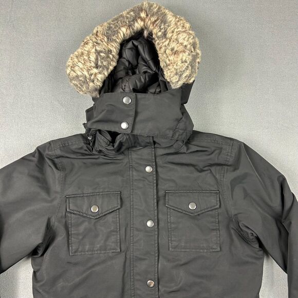 Eddie Bauer Jacket Womens Small Weatheredge Coat Hooded Faux Fur Black Parka - Picture 3 of 12
